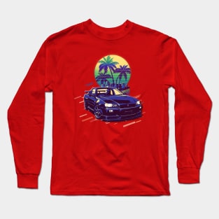 Blue Retro Sunset JDM Cars Long Sleeve T-Shirt